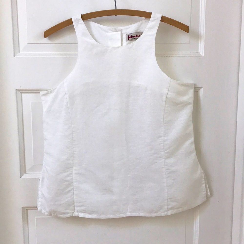 Fabindia Sz M linen top white linen blend buttons up back Cool for Summer